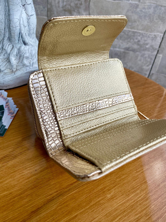 Billetera Verona II CZ Champagñe-textura gold