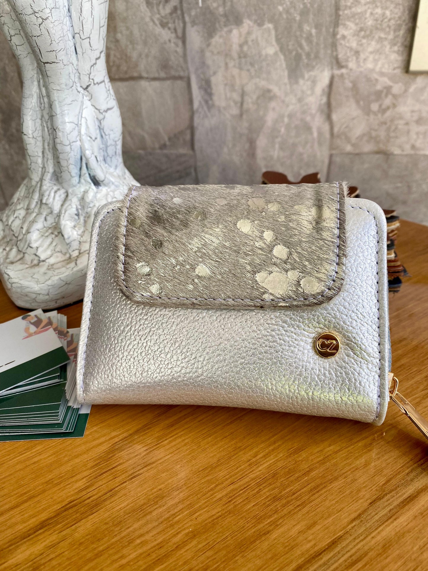 Billetera Bovi IV CZ Gris plata-Metal pelo