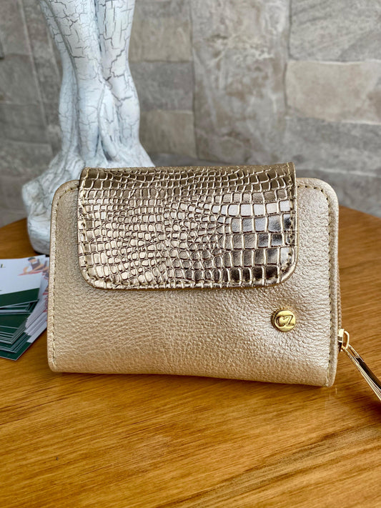 Billetera Verona II CZ Champagñe-textura gold